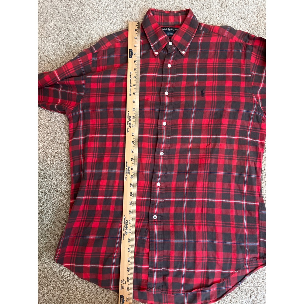 Ralph Lauren Mens Button Down Shirt Medium Red Black Blaire Plaid Long Sleeve - Picture 4 of 7